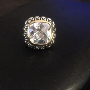 Silver and gold ring with clear crystal stone.